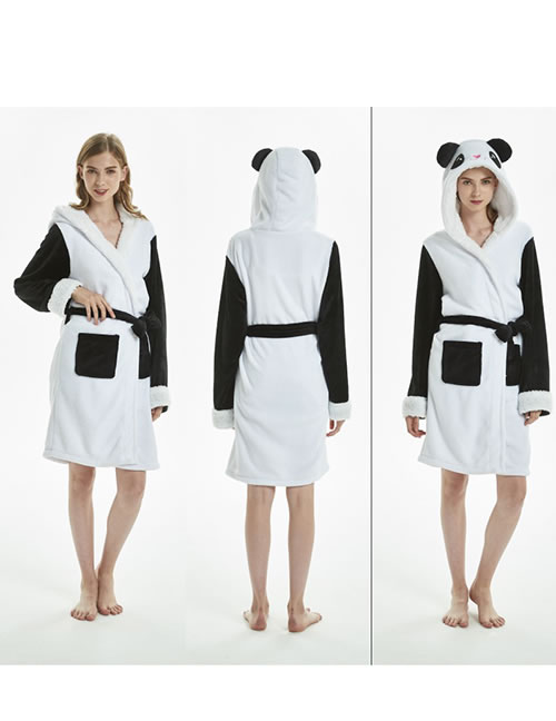 Fashion White+black Panda Shape Decorated Pajamas
