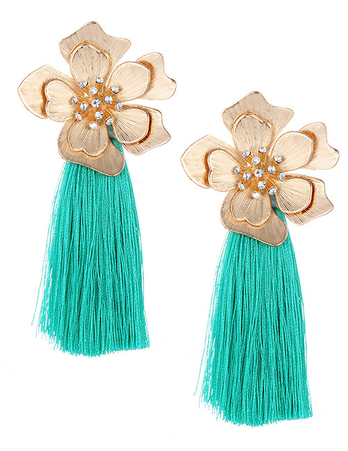 Fashion Green Flower Shape Tassel Earrings