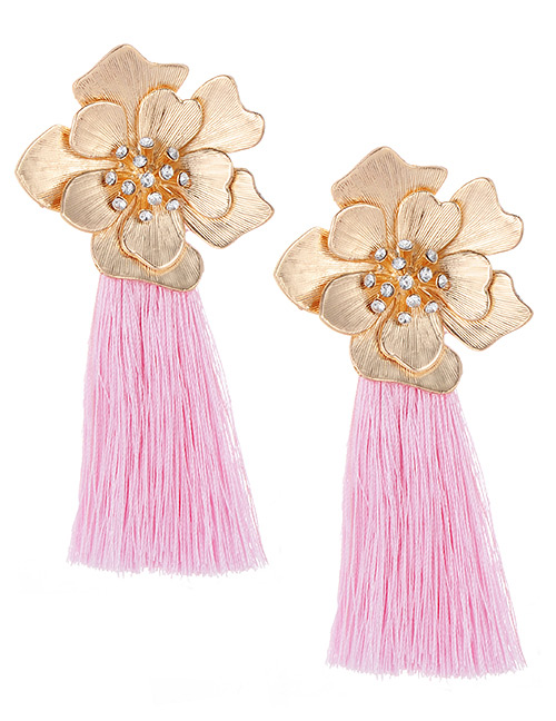 Fashion Pink Flower Shape Tassel Earrings