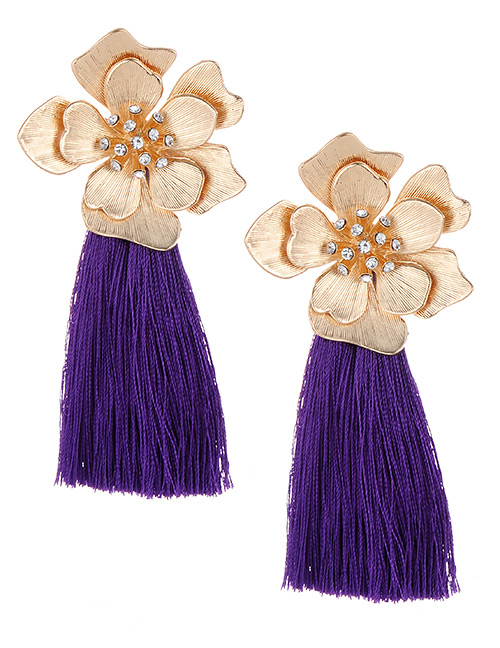 Fashion Purple Flower Shape Tassel Earrings