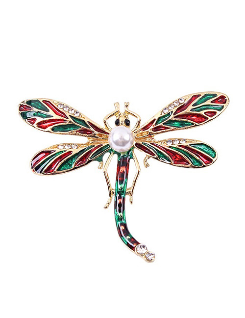 Fashion Red+green Dragonfly Shape Decorated Brooch