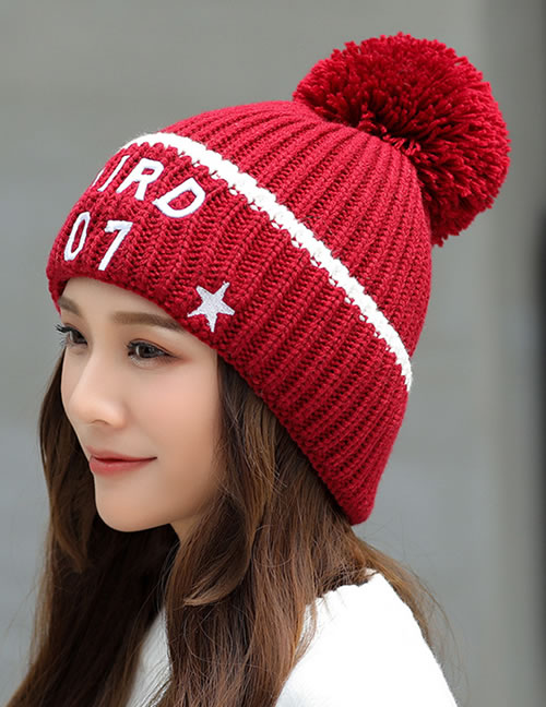Fashion Claret Red Letter Pattern Decorated Hat