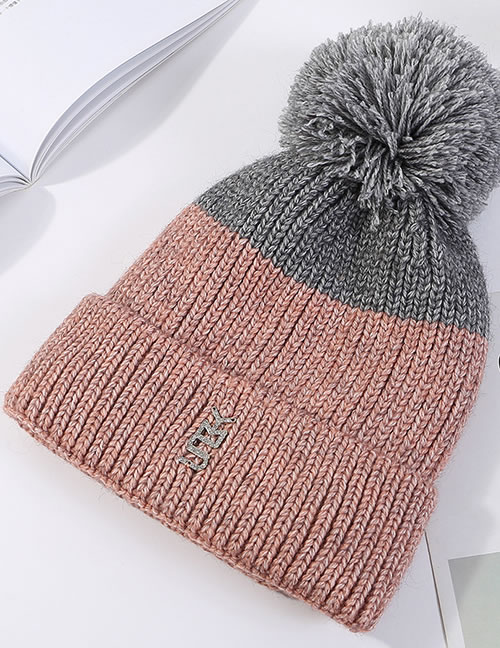 Fashion Gray+pink Color-matching Decorated Hat
