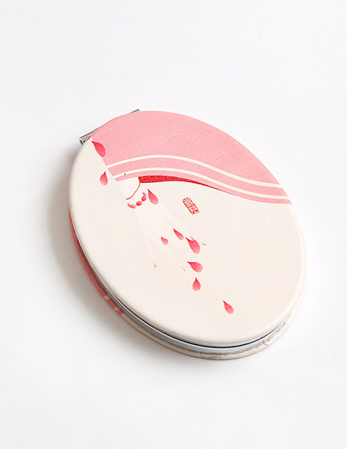 Fashion Beige+pink Oval Shape Decorated Folding Mirror