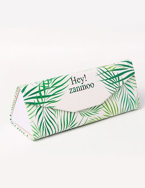 Fashion White+green Leaf Pattern Decorated Glasses Case