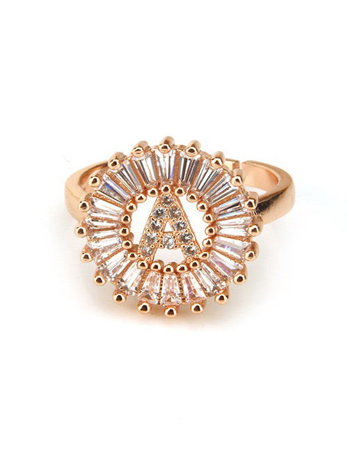 Fashion Rose Gold Letter A Shape Decorated Ring