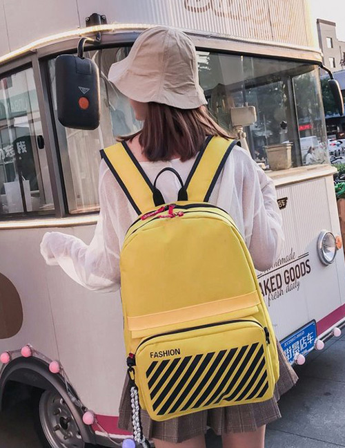 Fashion Yellow Stripe Pattern Decorated Backpack (2 Pcs )