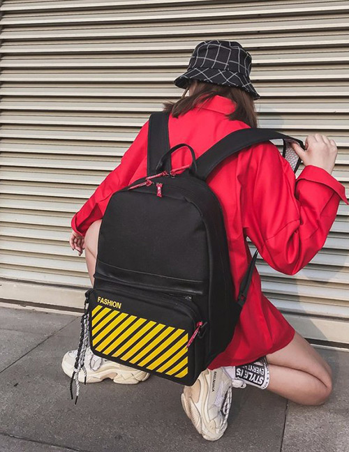Fashion Black Stripe Pattern Decorated Backpack (2 Pcs )