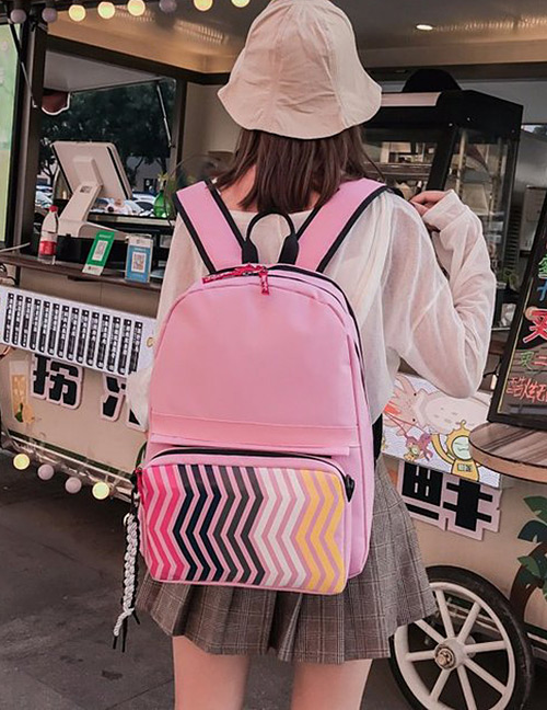 Fashion Pink Stripe Pattern Decorated Backpack (2 Pcs )