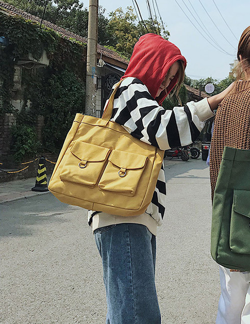 Fashion Yellow Pure Color Decorated Handbag