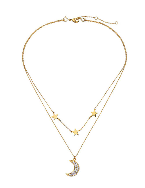 Fashion Gold Color Moon&star Pendant Decorated Necklace