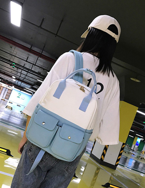 Fashion Blue+white Color-matching Decorated Backpack