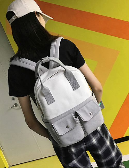 Fashion Gray+white Color-matching Decorated Backpack