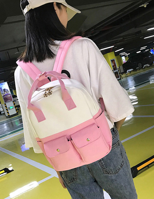 Fashion Pink+white Color-matching Decorated Backpack