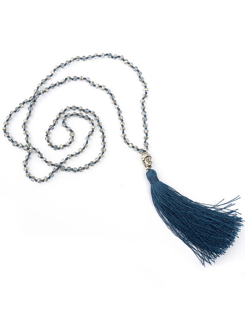 Bohemia Navy Buddha&beads Decorated Long Tassel Necklace