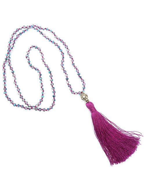 Bohemia Purple Buddha&beads Decorated Long Tassel Necklace