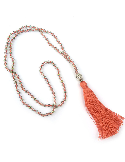 Bohemia Orange Buddha&beads Decorated Long Tassel Necklace