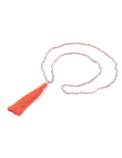 Bohemia Orange Long Tassel Decorated Beads Necklace