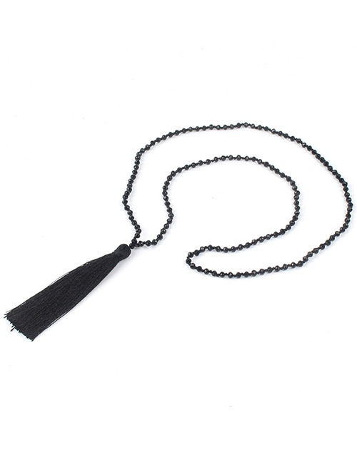 Bohemia Black Long Tassel Decorated Beads Necklace