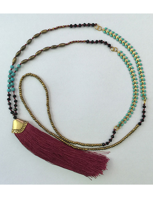 Bohemia Red Gemstone&tassel Decorated Long Necklace