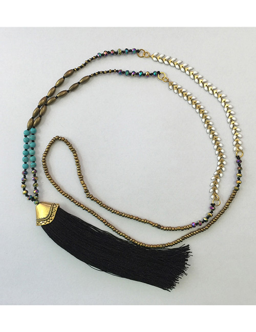 Bohemia Black Gemstone&tassel Decorated Long Necklace