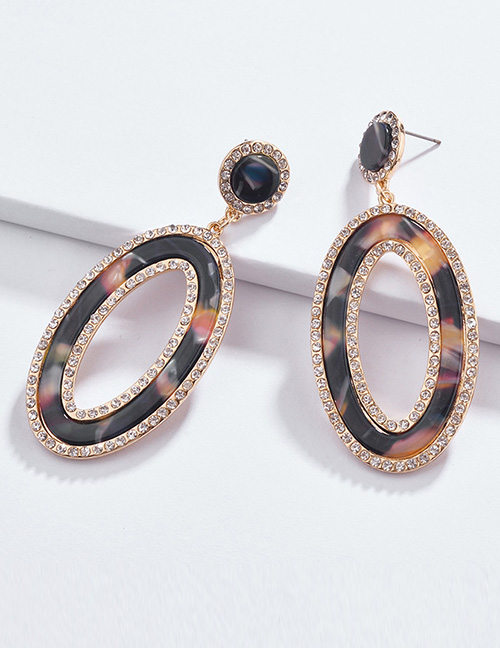 Fashion Black Oval Shape Decorated Earrings