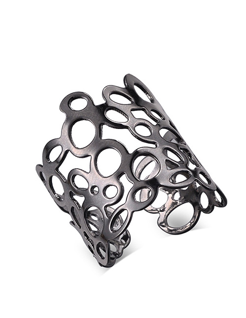 Fashion Black Hollow Out Design Pure Color Opening Ring
