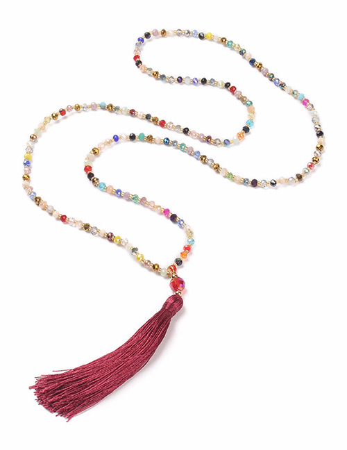 Fashion Claret Red Tassel Decorated Necklace