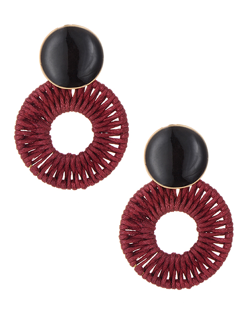 Fashion Claret Red+black Round Shape Decorated Earrings