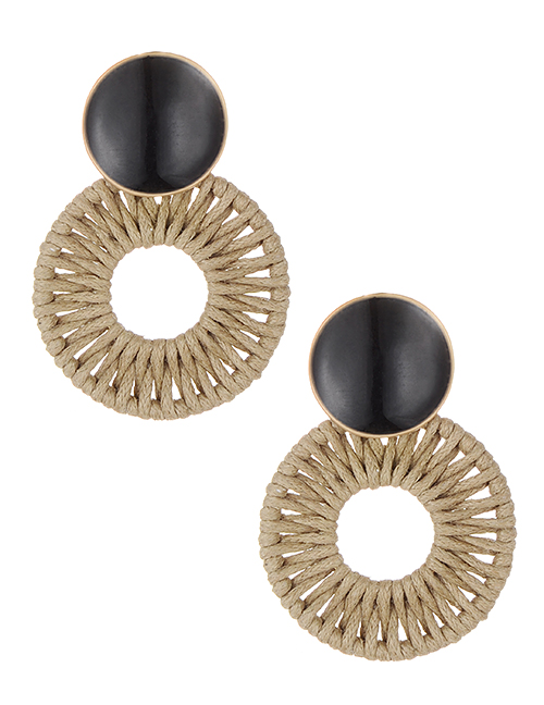 Fashion Khaki+black Round Shape Decorated Earrings