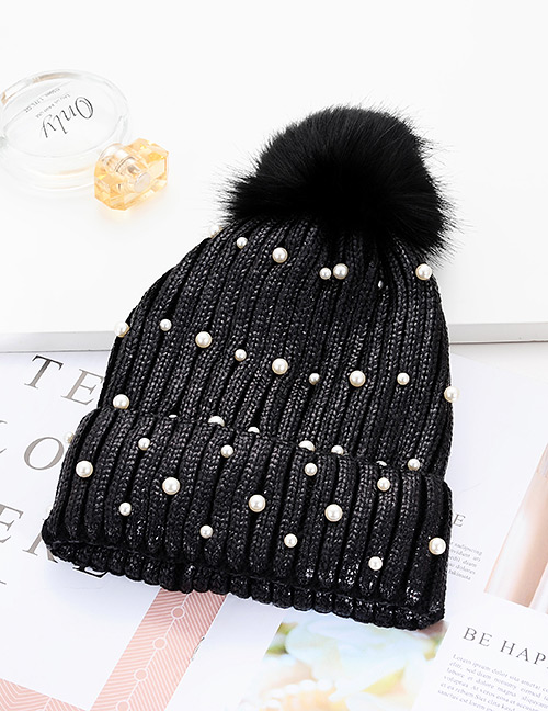 Fashion Black Full Pearl Decorated Hat