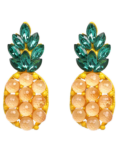 Fashion Green+yellow Pineapple Shape Decorated Earrings