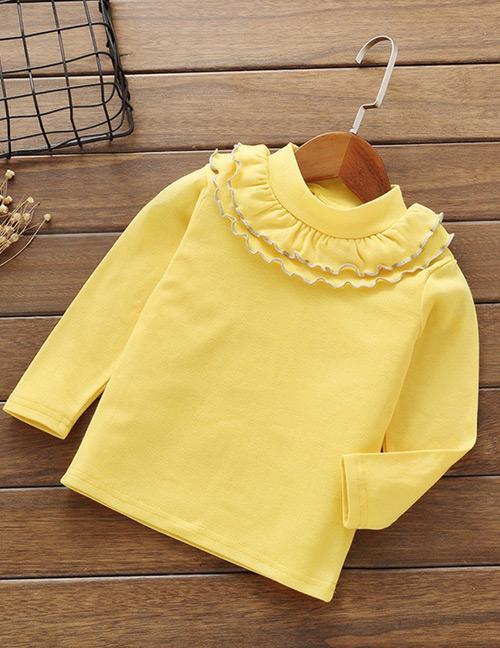 Fashion Yellow Pure Color Decorated Round Neckline Blouse