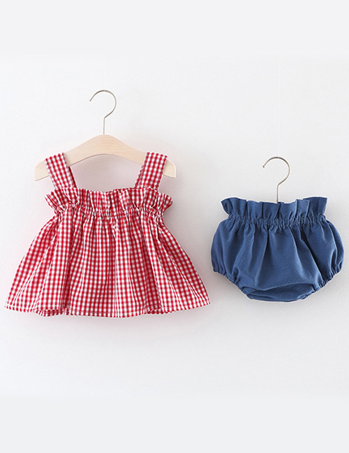 Fashion Red Grids Pattern Decorated Clothes Sets(2pcs)