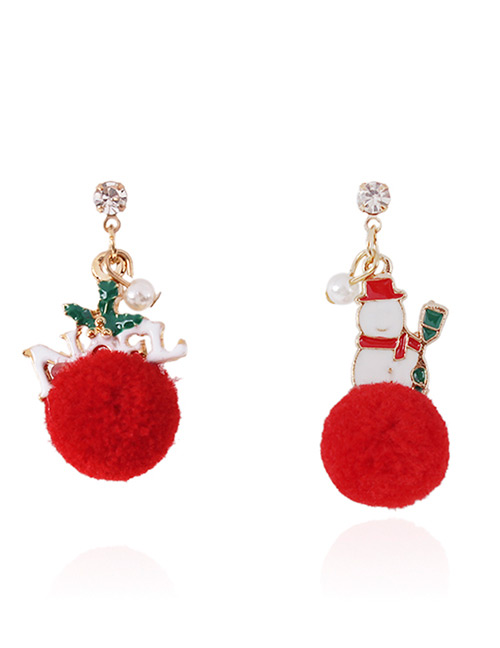 Fashion Red Fuzzy Ball Decorated Earrings