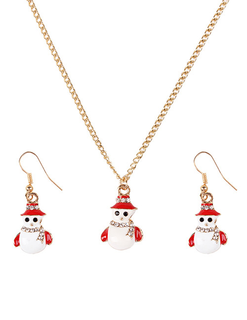 Fashion Red+white Snowman Shape Decorated Jewelry Set