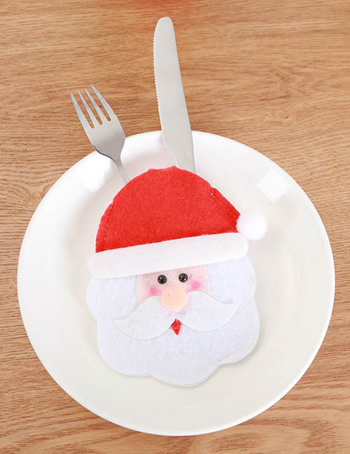 Fashion Red+white Santa Claus Pattern Decorated Cutlery Cover