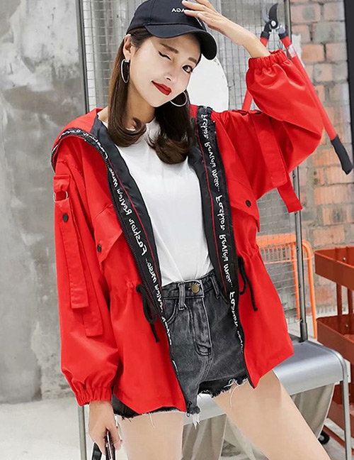 Fashion Red Letter Pattern Decorated Coat