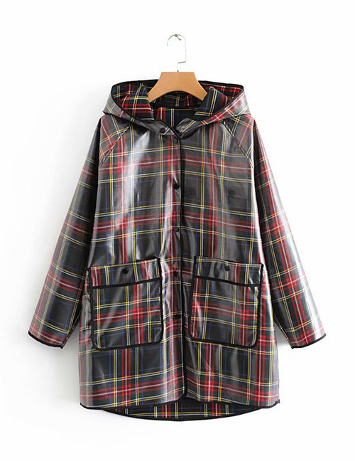 Fashion Black+red Grids Pattern Decorated Coat
