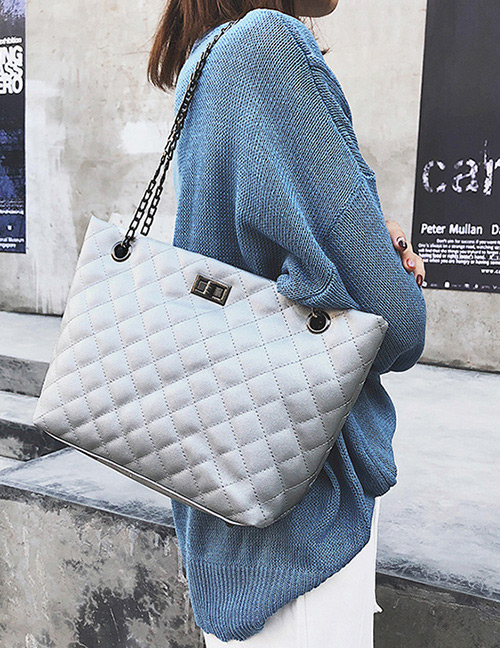 Fashion Silver Color Pure Color Decorated Shoulder Bag