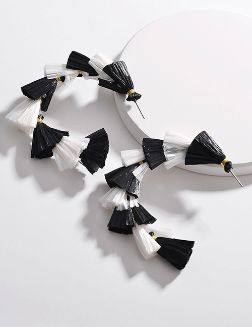 Fashion Black+white Tassel Decorated Earrings