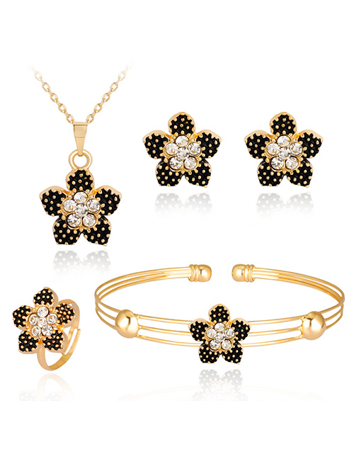 Fashion Black+gold Color Flower Shape Decorated Jewelry Set (5 Pcs )