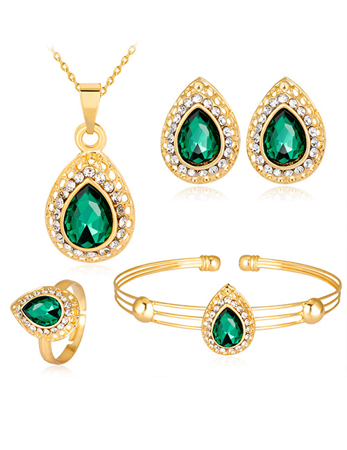 Fashion Green+gold Color Water Drop Shape Decorated Jewelry Set ( 5 Pcs )