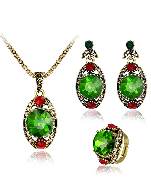 Fashion Green Diamond Decorated Jewelry Set (4 Pcs )