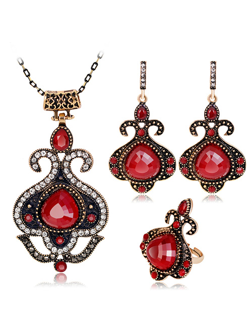 Fashion Red Diamond Decorated Jewelry Set ( 4 Pcs )