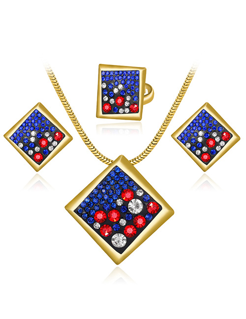 Fashion Multi-color Square Shape Decorated Jewelry Set (4 Pcs )