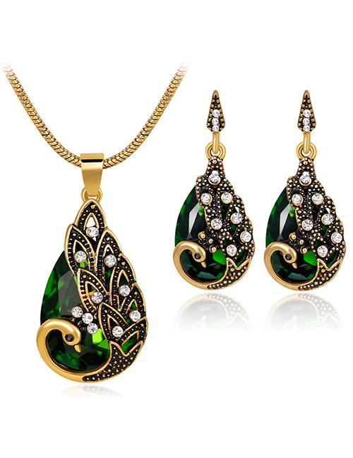 Fashion Green Water Drop Shape Decorated Jewelry Set (3 Pcs )