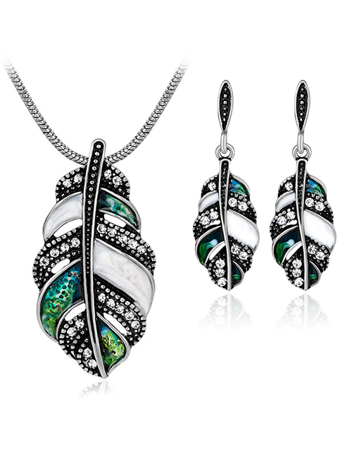 Fashion Silver Color+green Leaf Shape Decorated Jewelry Set (3 Pcs )