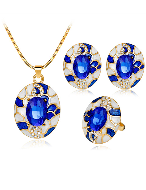 Fashion Sapphire Blue Oval Shape Decorated Jewelry Set (4 Pcs )