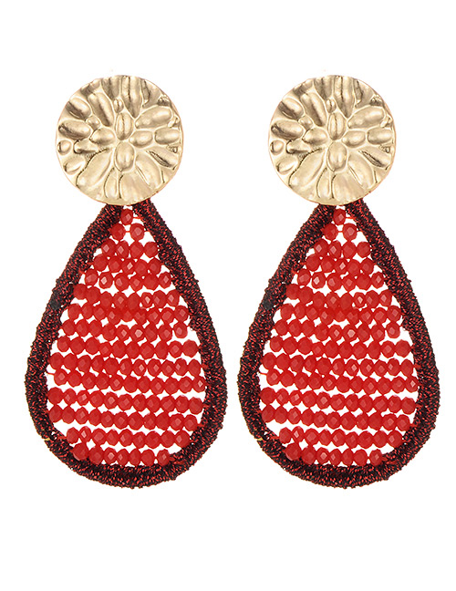 Fashion Red Water Drop Decorated Hollow Out Earrings
